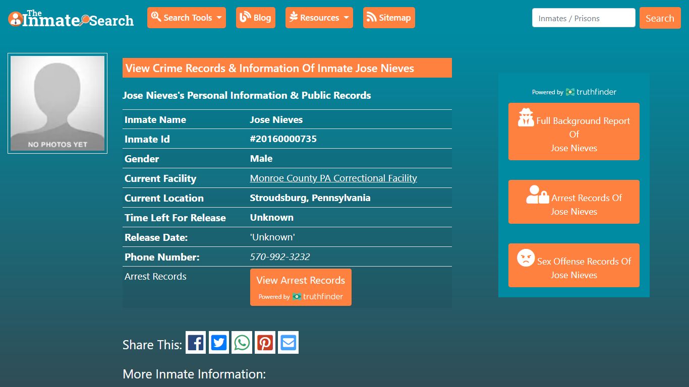 View Crime Records & Information Of Inmate Jose Nieves